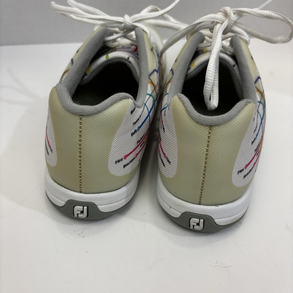 FootJoy SuperFlex Spikeless Golf Shoes Womens‎ 7.5M White Map Print 92913 Retro - Picture 7 of 13
